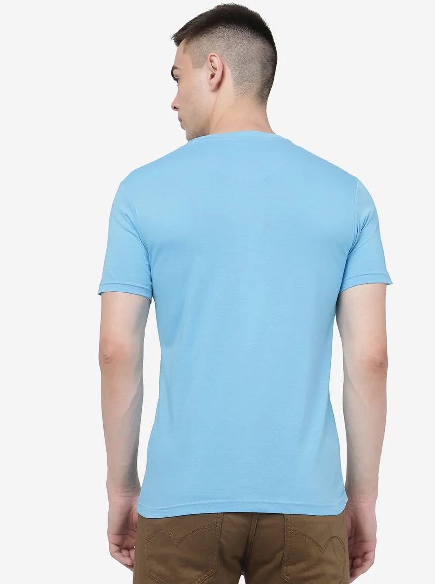 Light Blue Printed Slim Fit T-Shirt | Greenfibre