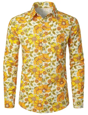 Men's 70s Vintage Floral Party Cotton Long Sleeve Shirt