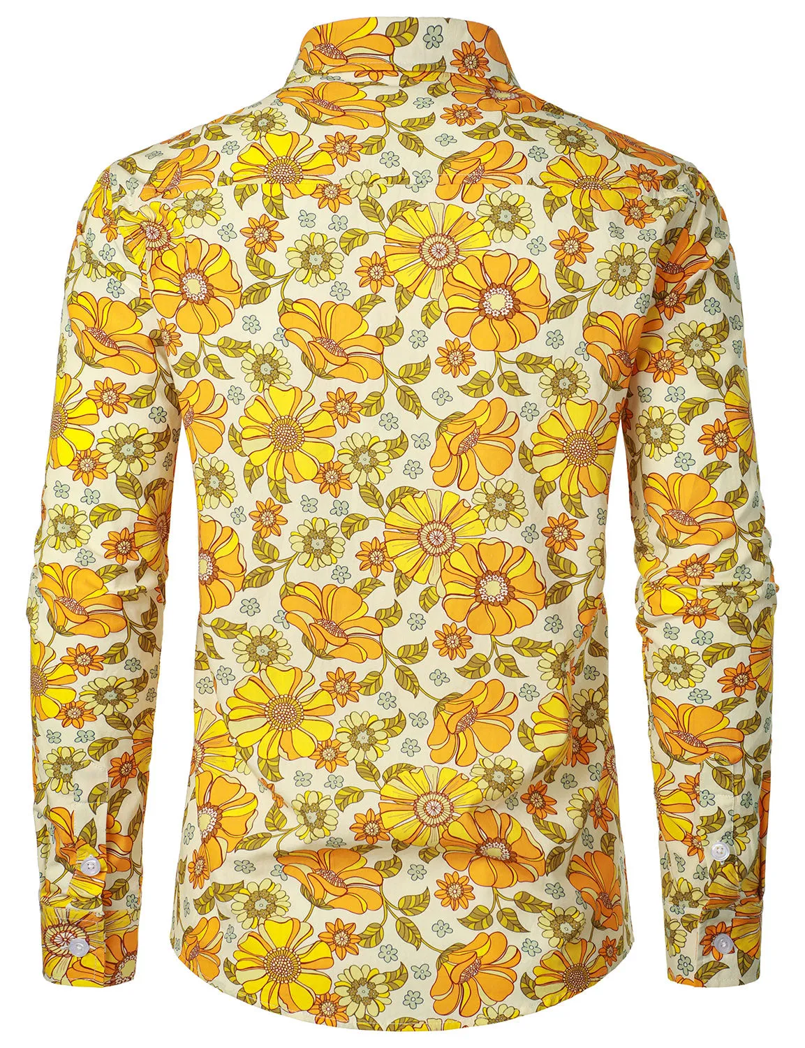 Men's 70s Vintage Floral Party Cotton Long Sleeve Shirt