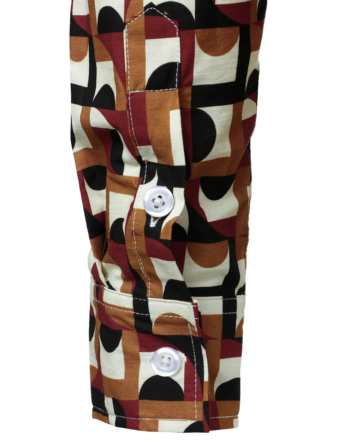 Men's Abstract Geometric Cotton Button Up Casual Long Sleeve Shirt