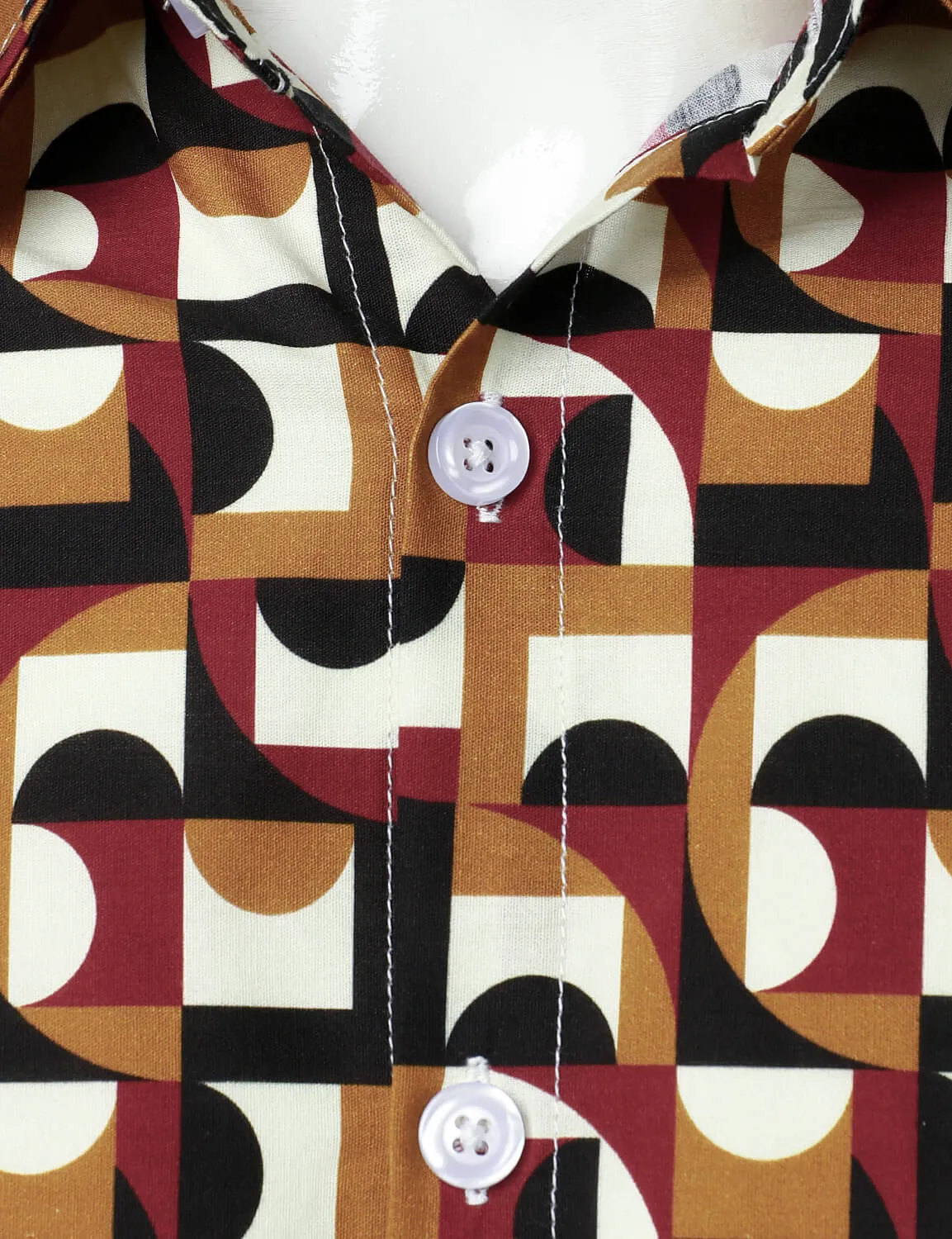 Men's Abstract Geometric Cotton Button Up Casual Long Sleeve Shirt