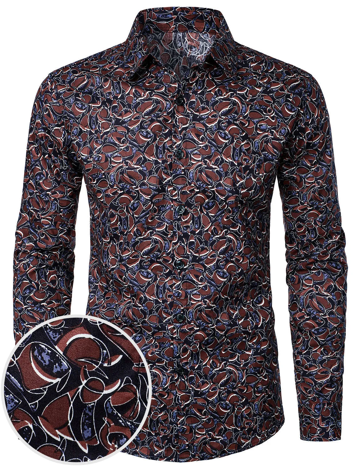 Men's Abstract Print Cotton Button Up Long Sleeve Dress Shirt