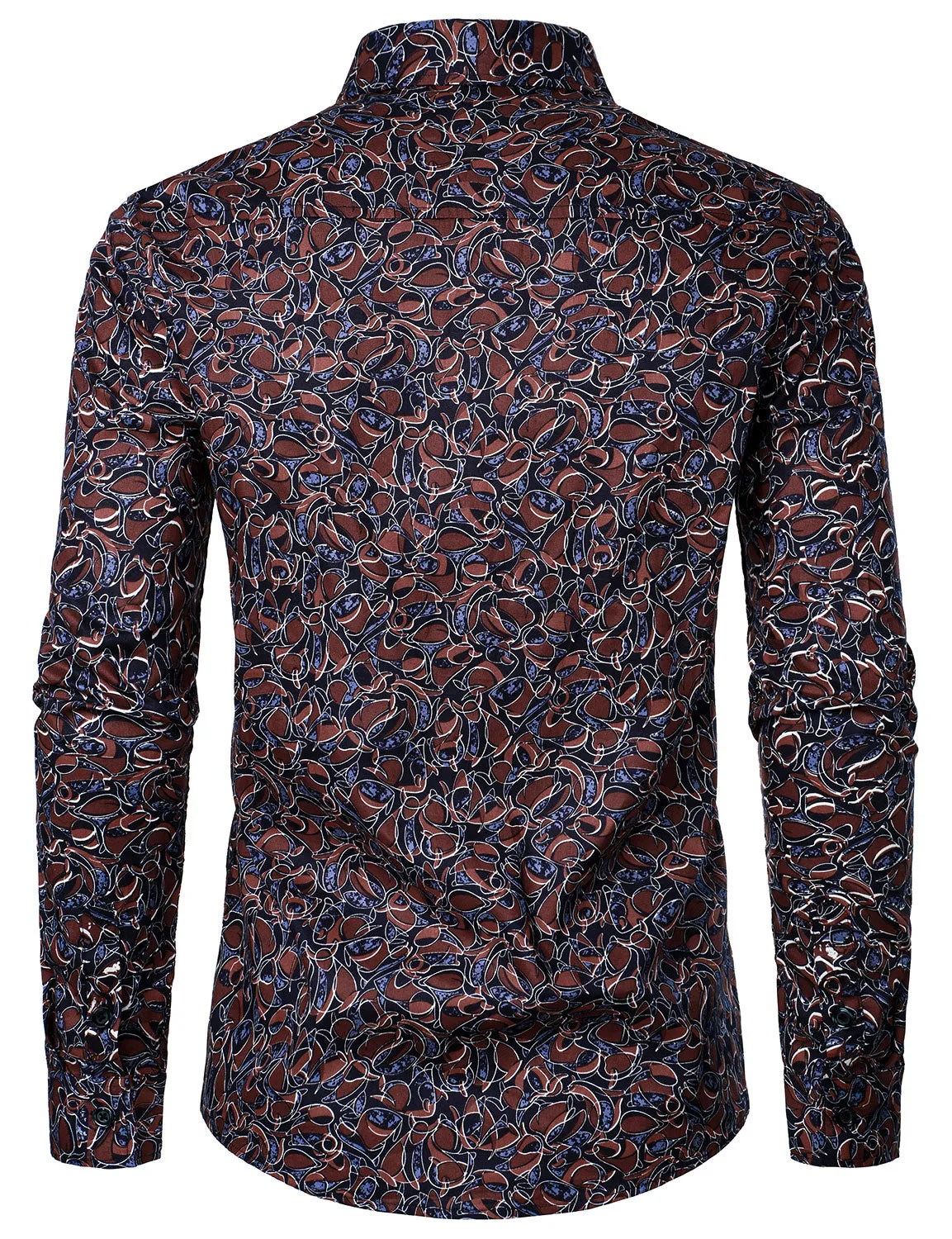 Men's Abstract Print Cotton Button Up Long Sleeve Dress Shirt