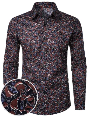 Men's Abstract Print Cotton Button Up Long Sleeve Dress Shirt