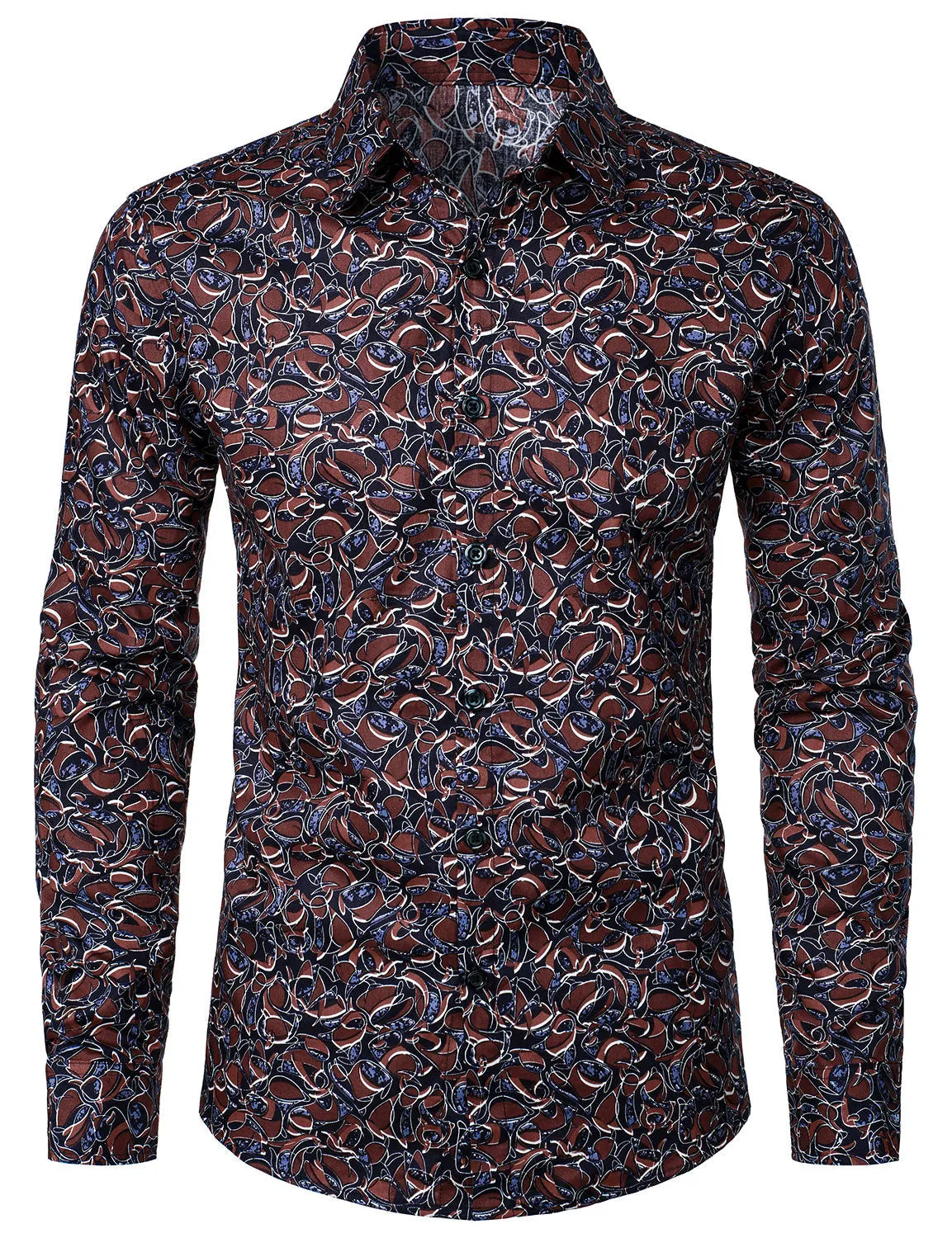 Men's Abstract Print Cotton Button Up Long Sleeve Dress Shirt