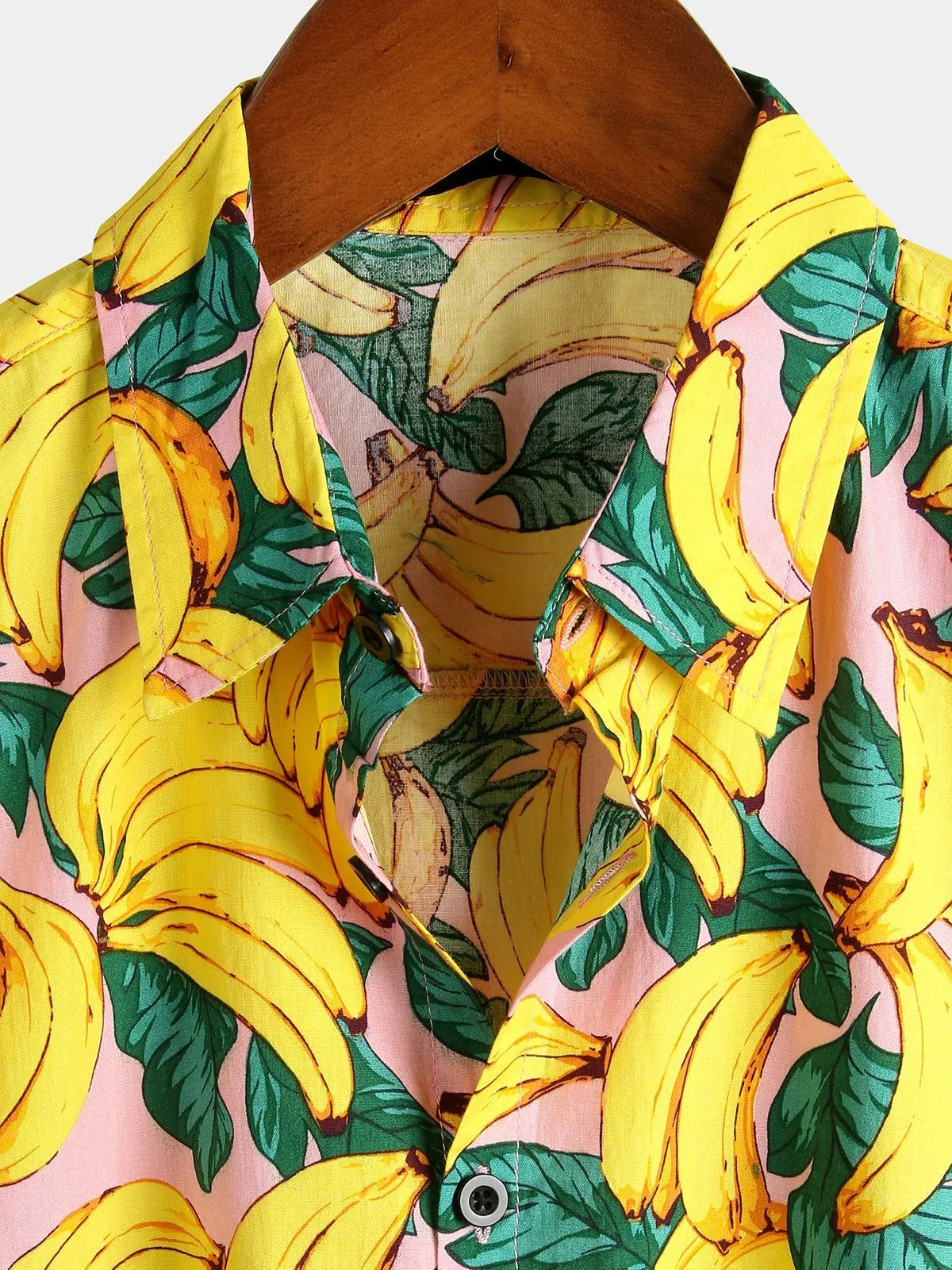 Men's Banana Cotton Yellow Fruit Print Tropical Hawaiian Aloha Shirt