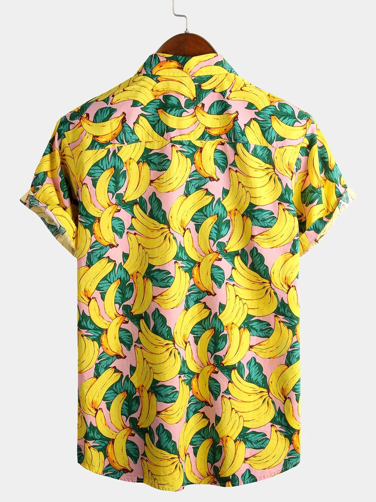 Men's Banana Cotton Yellow Fruit Print Tropical Hawaiian Aloha Shirt
