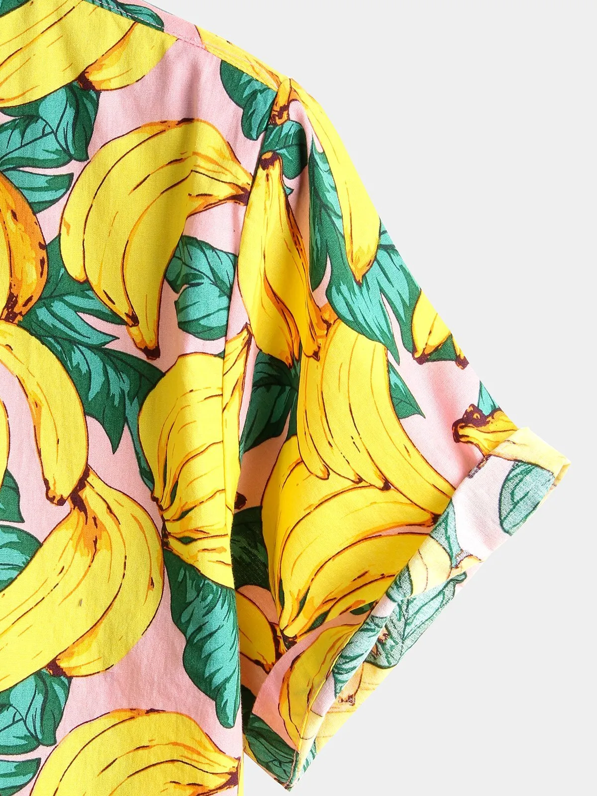 Men's Banana Cotton Yellow Fruit Print Tropical Hawaiian Aloha Shirt