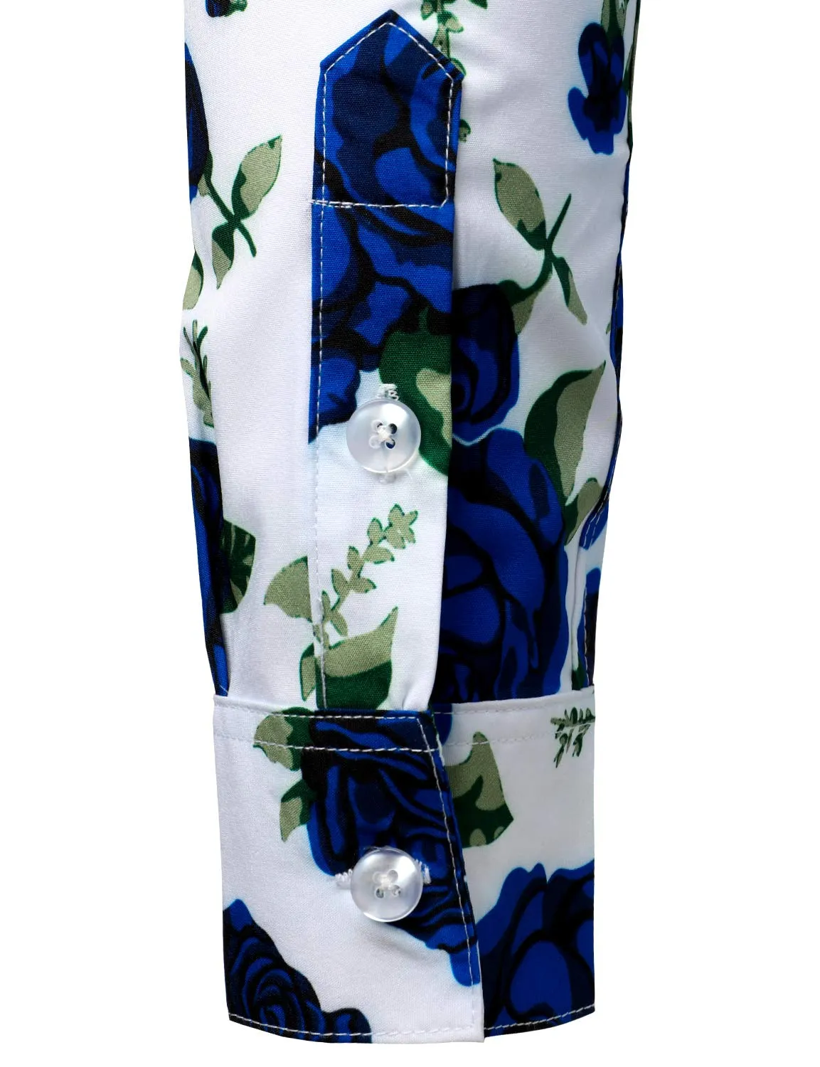 Men's Blue Rose Print Casual Button Up Long Sleeve Shirt