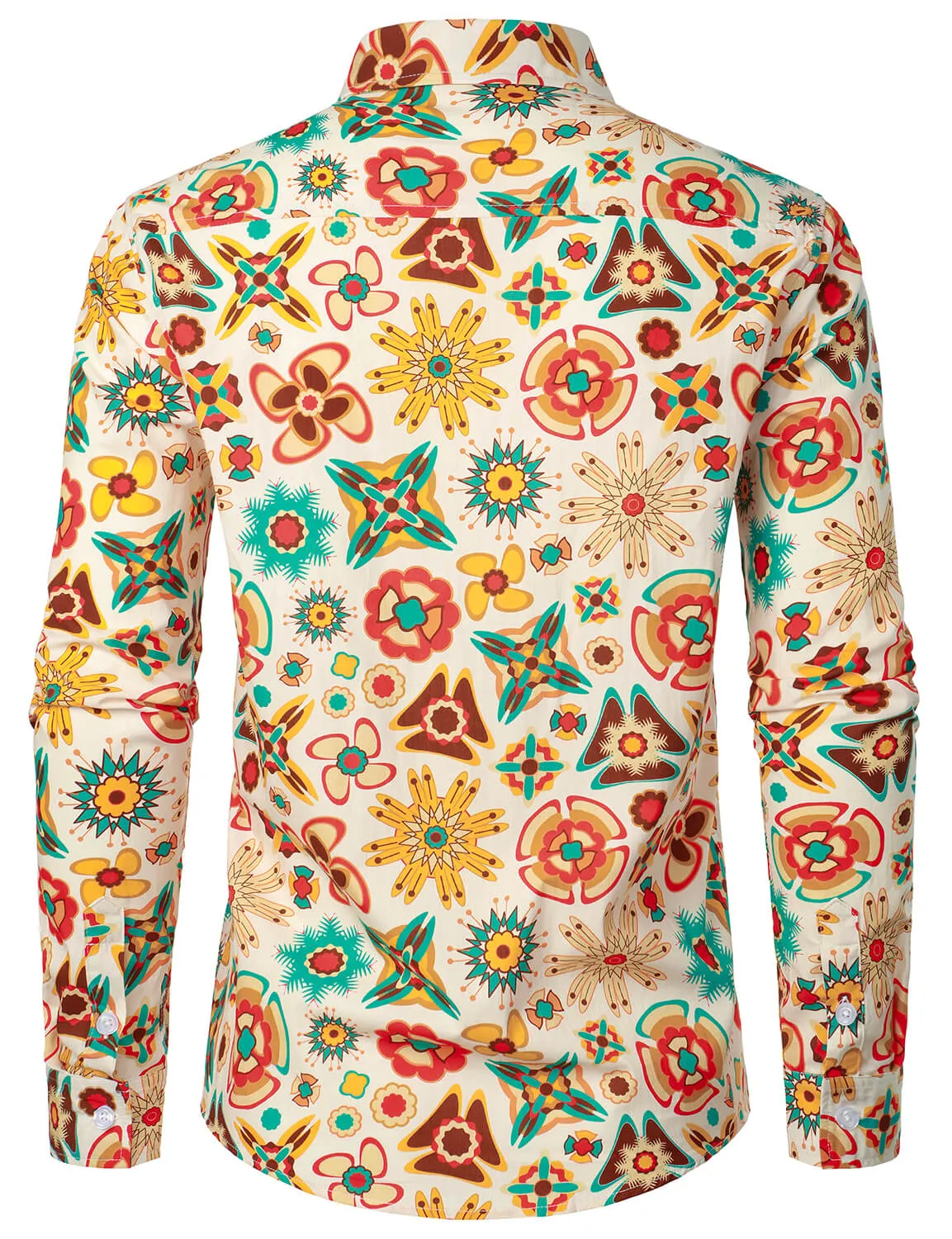 Men's Bright Floral Print Cotton Long Sleeve Button Up Dress Shirt