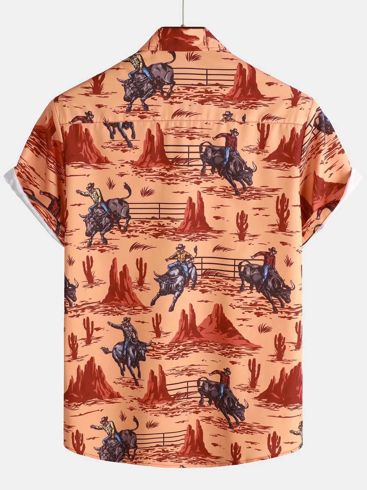Men's Casual 70s Cowboy Western Holiday Short Sleeve Shirt
