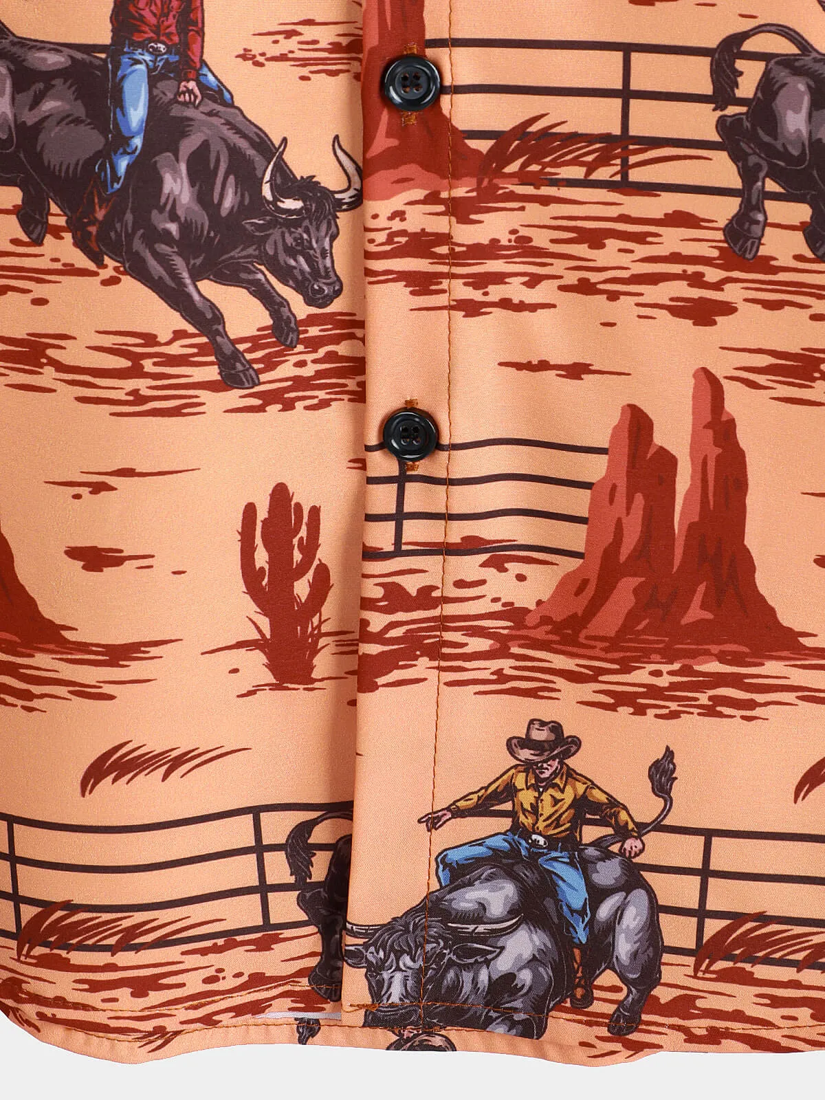 Men's Casual 70s Cowboy Western Holiday Short Sleeve Shirt