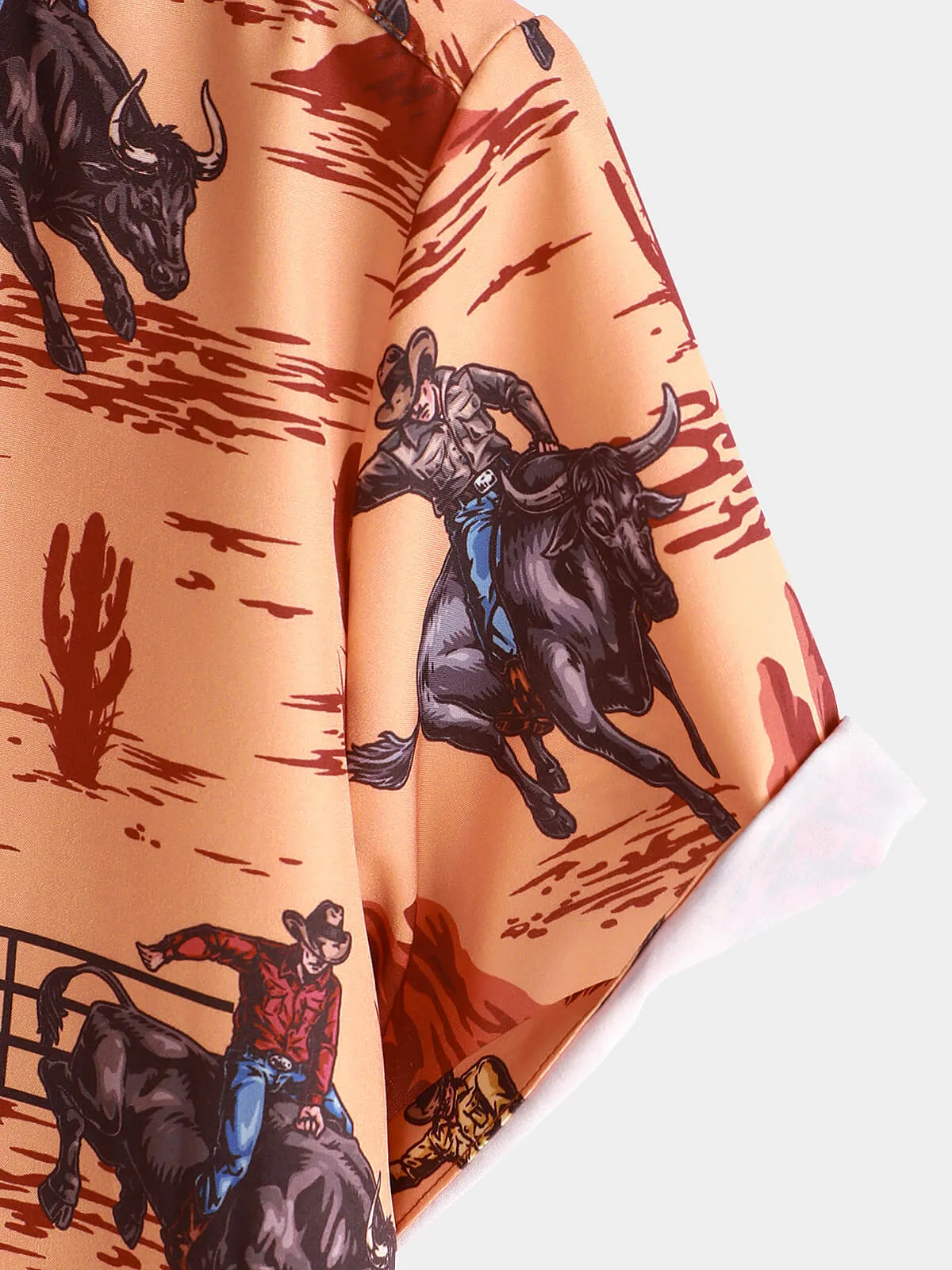 Men's Casual 70s Cowboy Western Holiday Short Sleeve Shirt