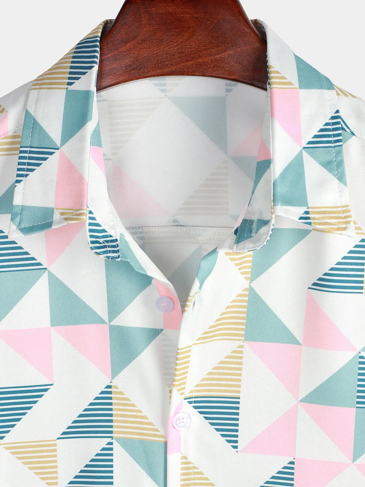 Men's Casual Art Triangle Geometric Print Summer Short Sleeve Beach Shirt