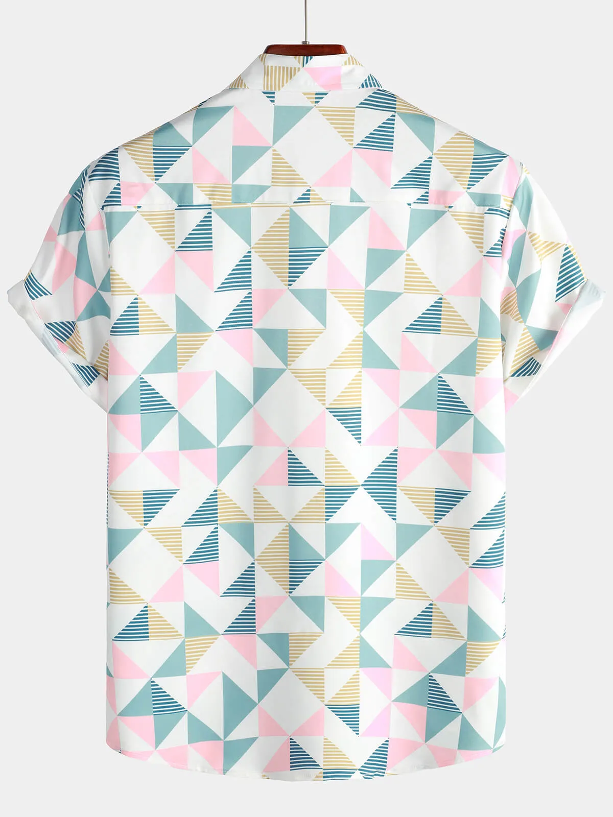 Men's Casual Art Triangle Geometric Print Summer Short Sleeve Beach Shirt