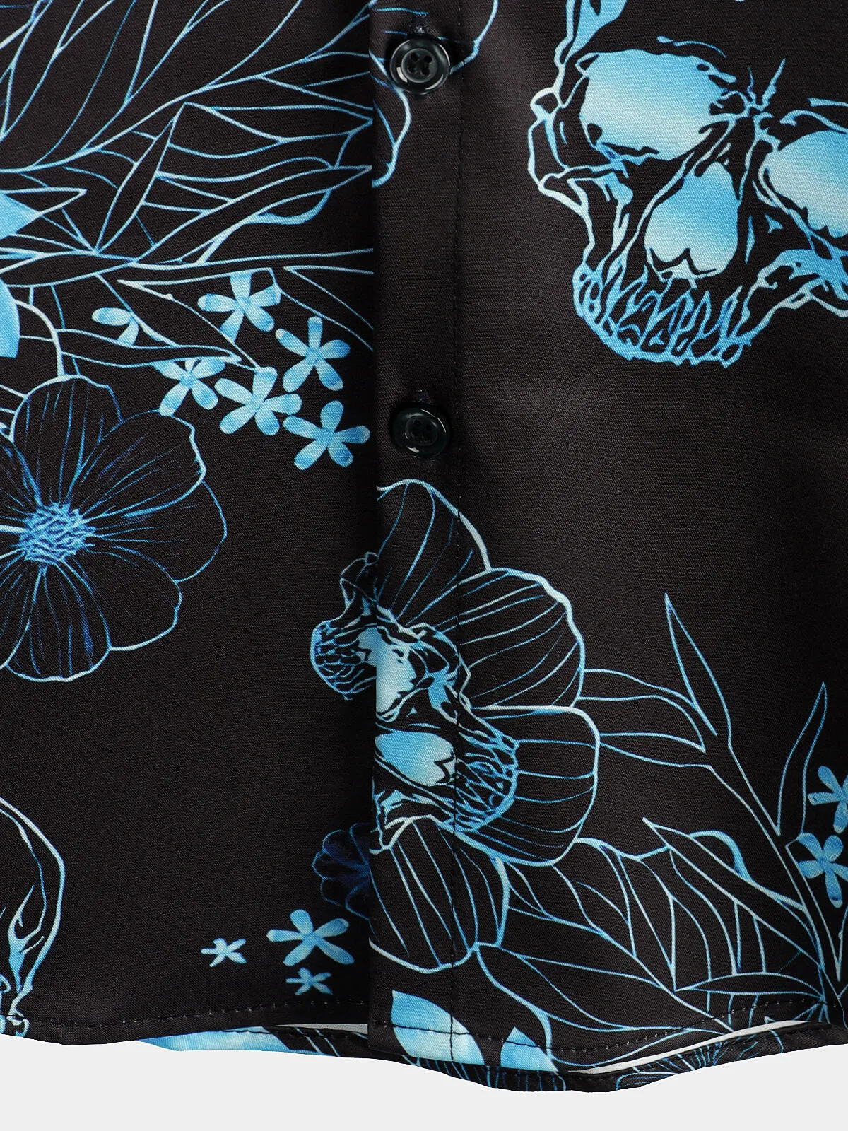Men's Casual Blue Floral Skull Print Cool Button Short Sleeve Shirt