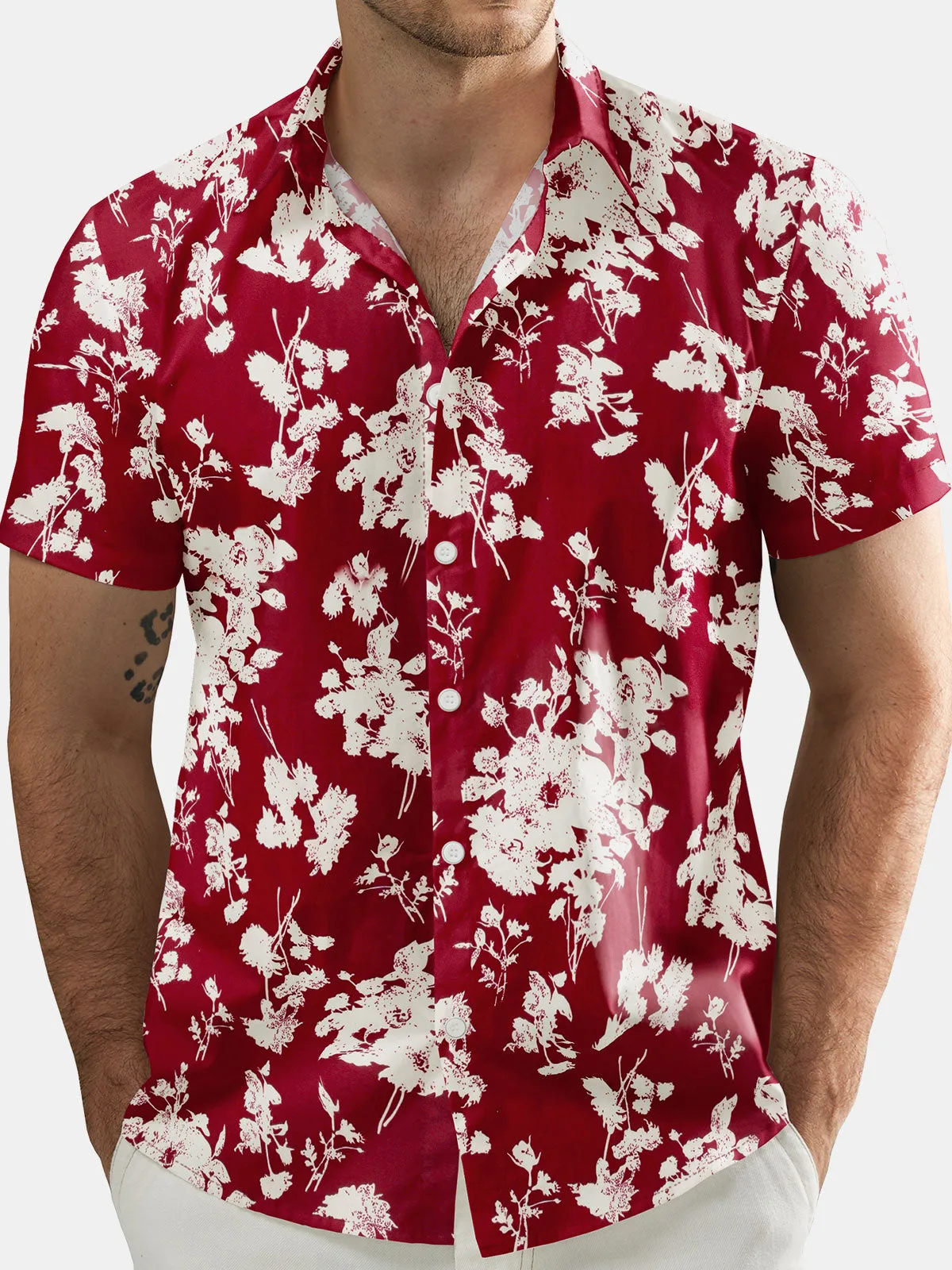 Men's Casual Floral Summer Holiday Short Sleeve Button Up Shirt