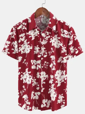Men's Casual Floral Summer Holiday Short Sleeve Button Up Shirt