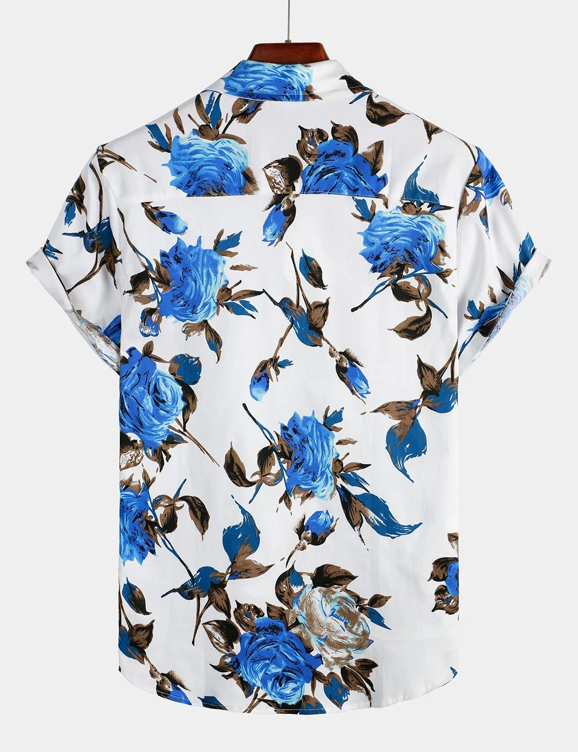 Men's Casual Holiday Cotton Floral Print Short Sleeve Shirt