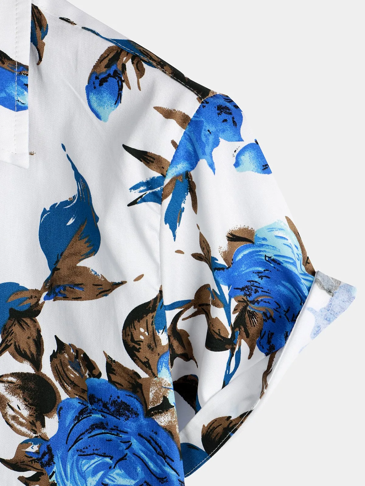 Men's Casual Holiday Cotton Floral Print Short Sleeve Shirt
