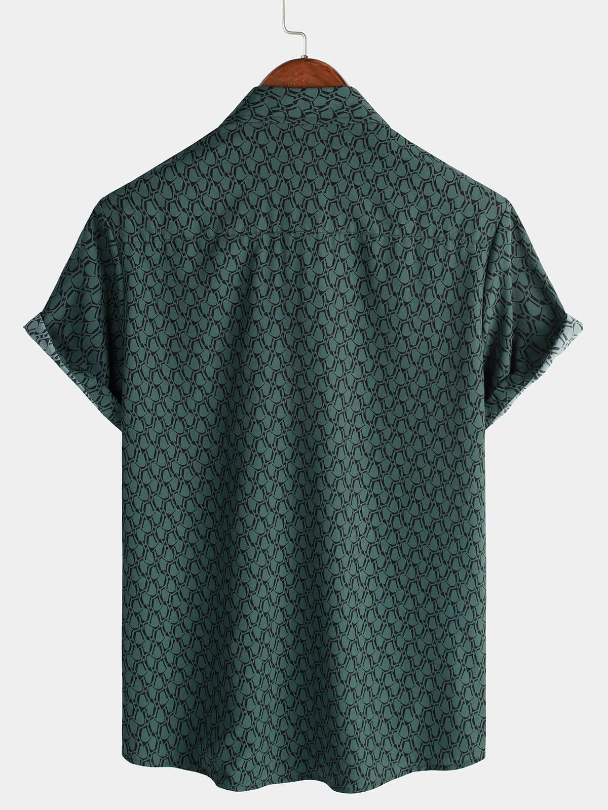 Men's Casual Holiday Short Sleeve Green Button Up Shirt