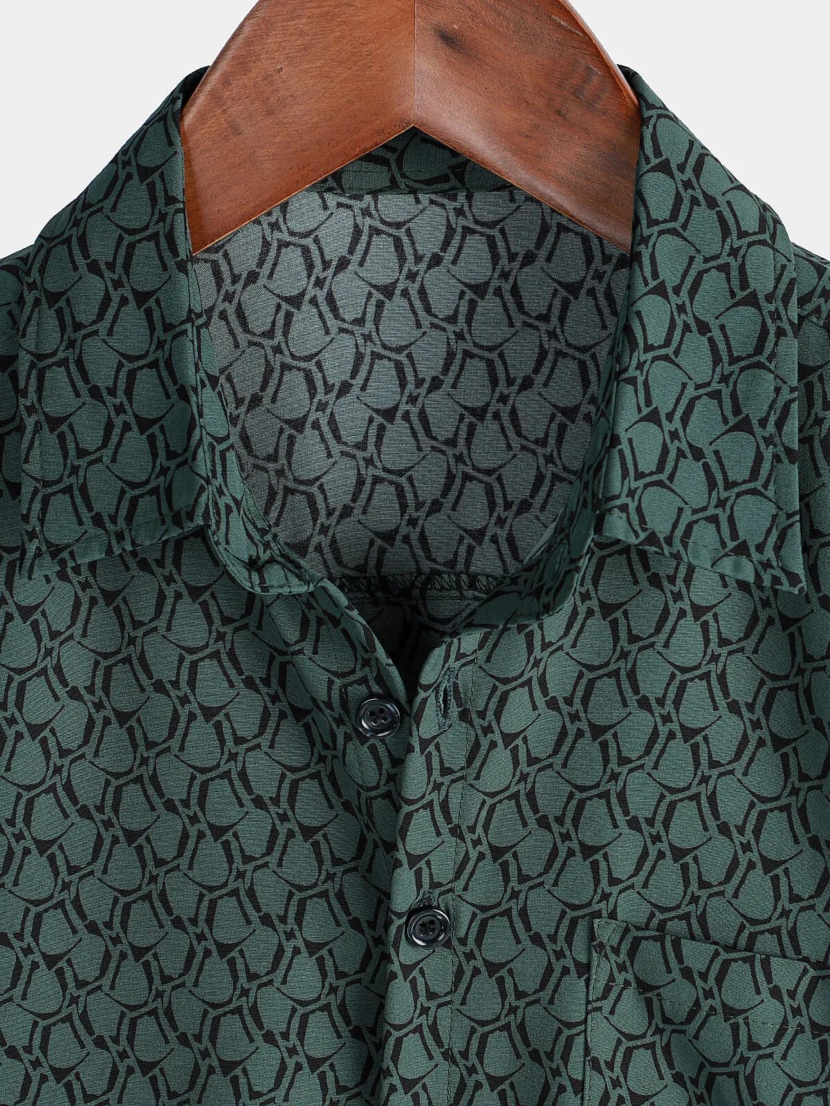 Men's Casual Holiday Short Sleeve Green Button Up Shirt