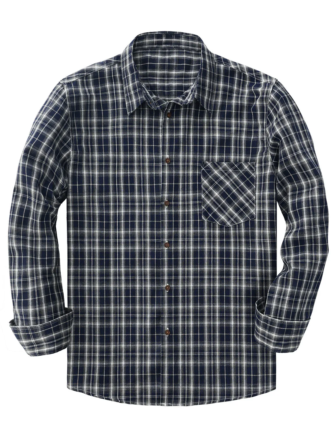 Men's Casual Retro Plaid Pocket Long Sleeve Dress Shirt