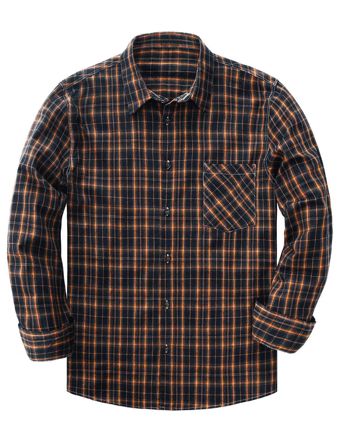 Men's Casual Retro Plaid Pocket Long Sleeve Dress Shirt
