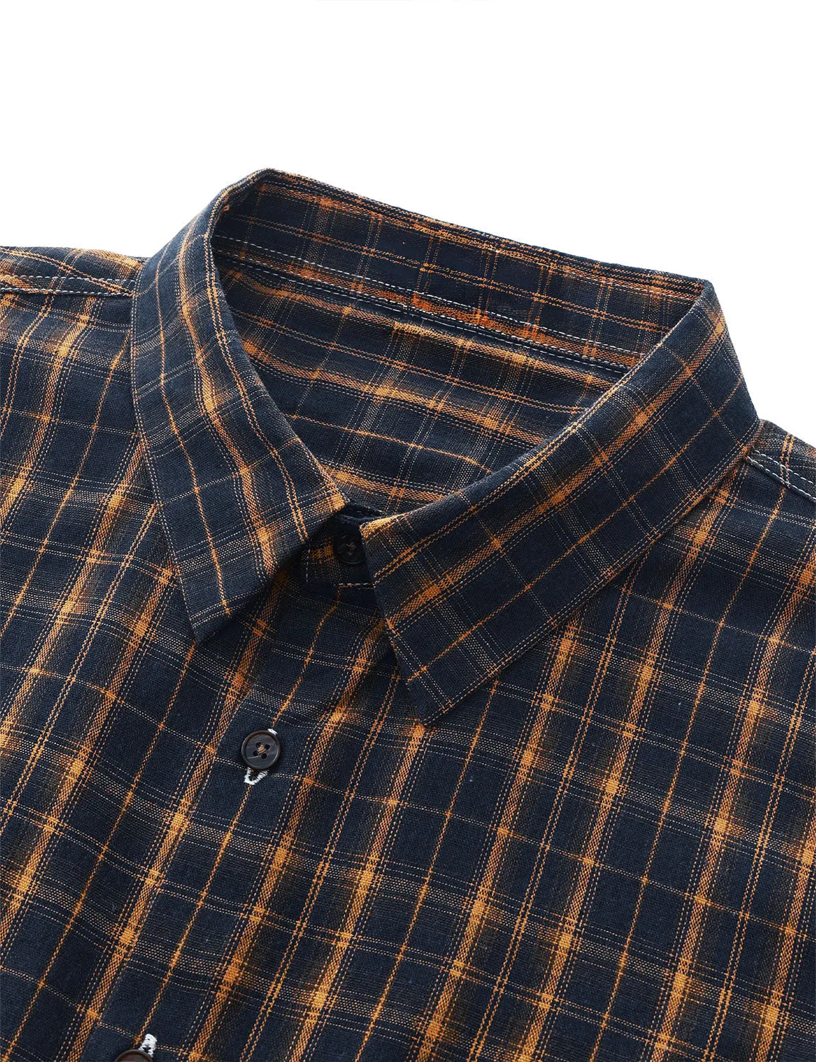Men's Casual Retro Plaid Pocket Long Sleeve Dress Shirt