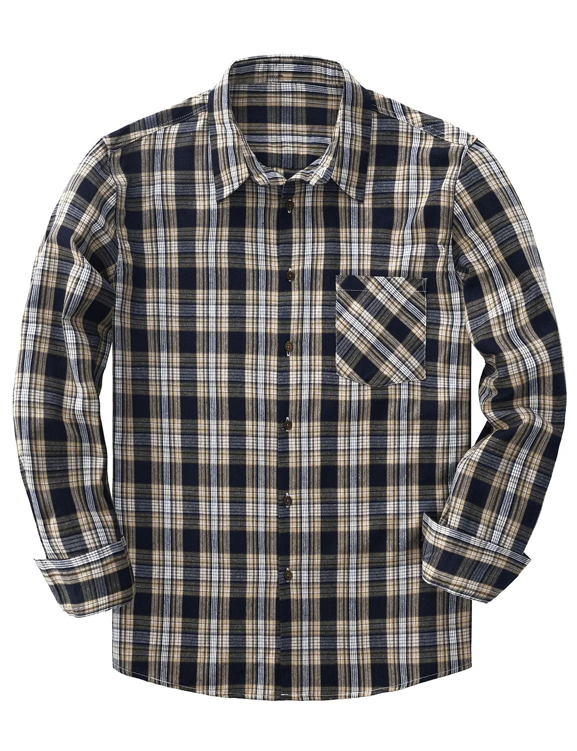 Men's Casual Retro Plaid Pocket Long Sleeve Dress Shirt