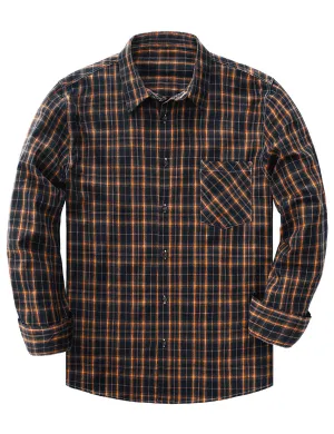 Men's Casual Retro Plaid Pocket Long Sleeve Dress Shirt
