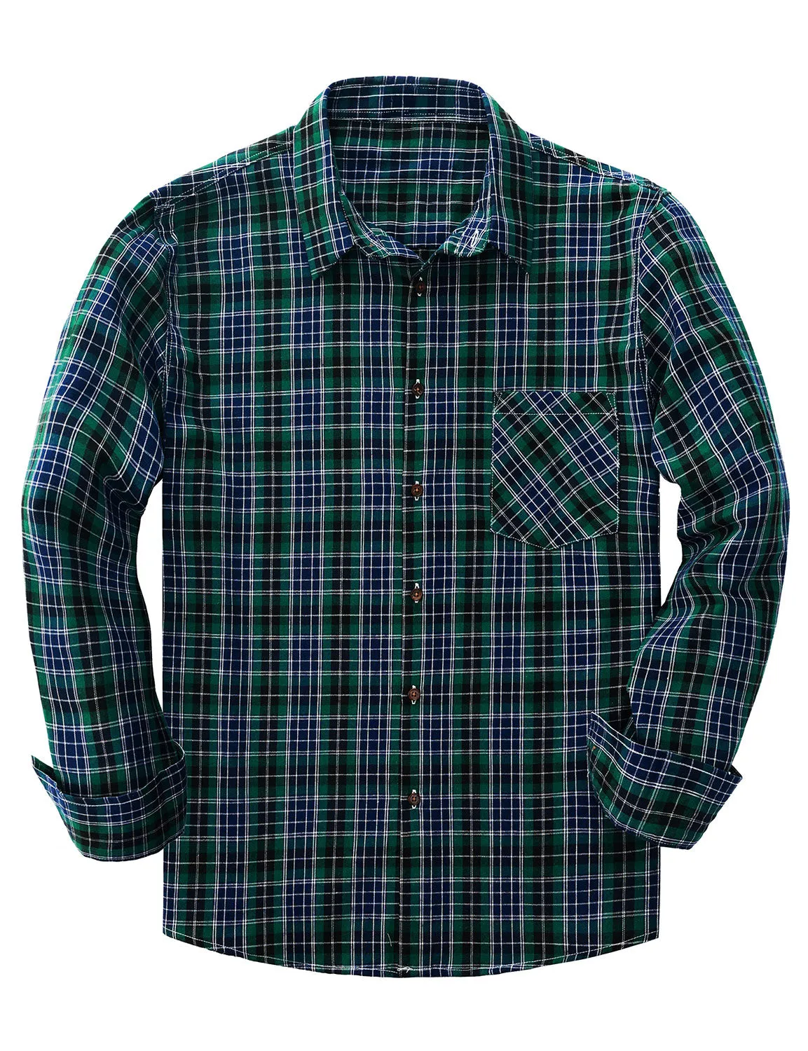 Men's Casual Retro Plaid Pocket Long Sleeve Dress Shirt