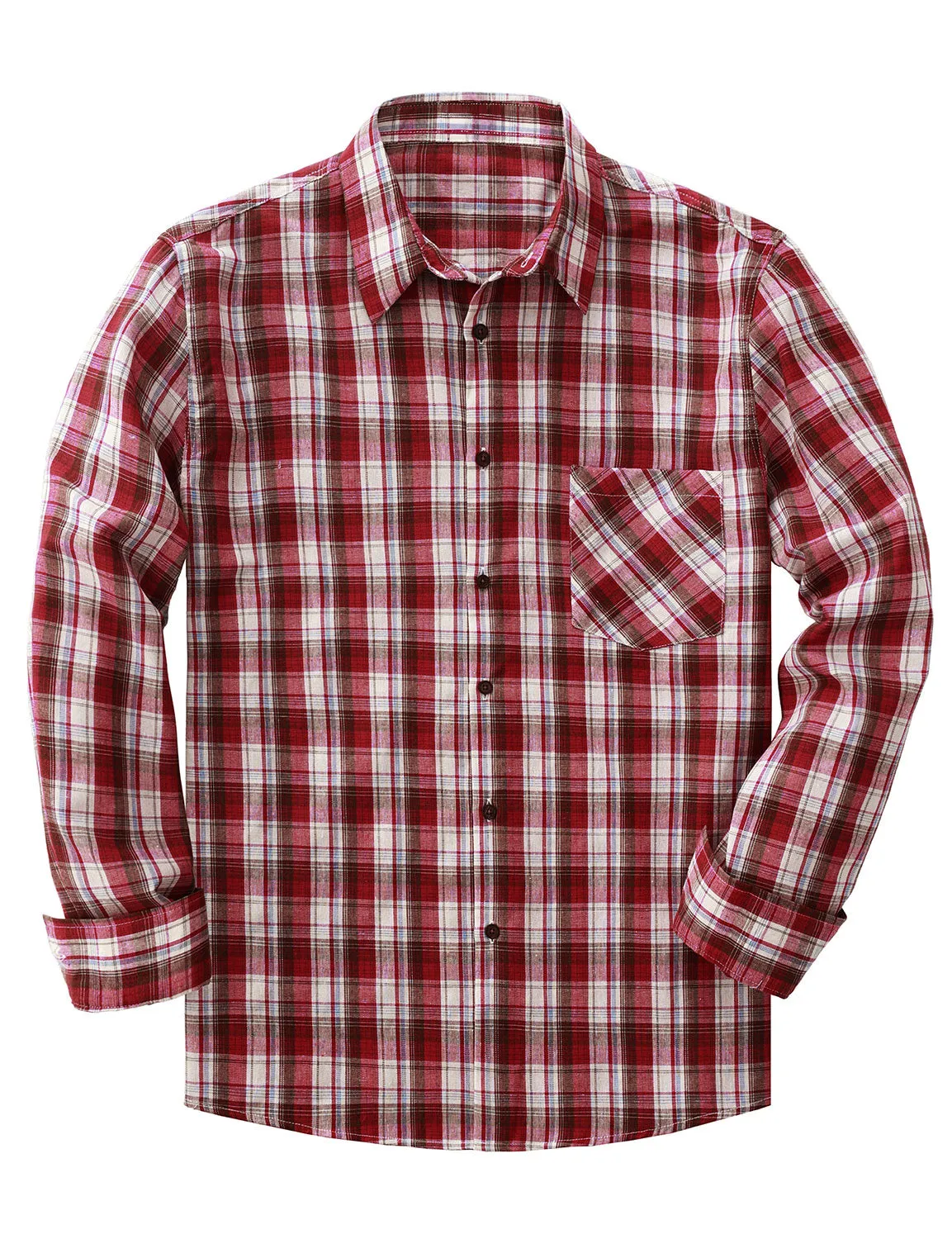 Men's Casual Retro Plaid Pocket Long Sleeve Dress Shirt
