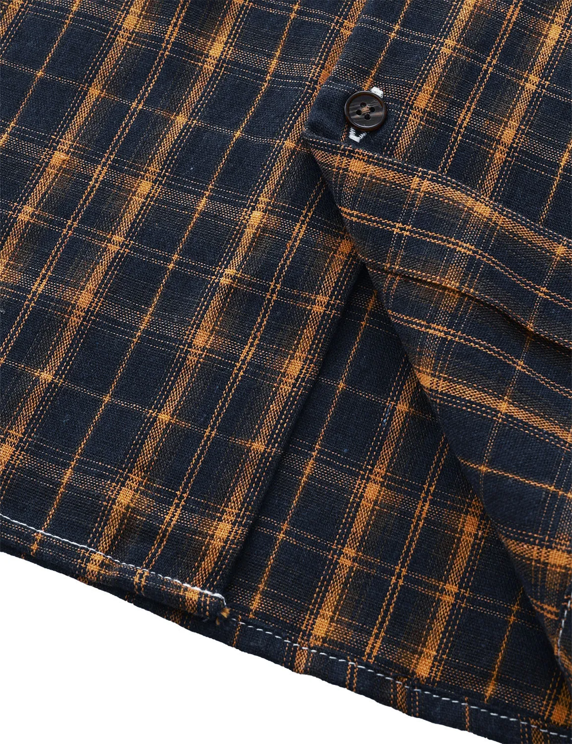 Men's Casual Retro Plaid Pocket Long Sleeve Dress Shirt