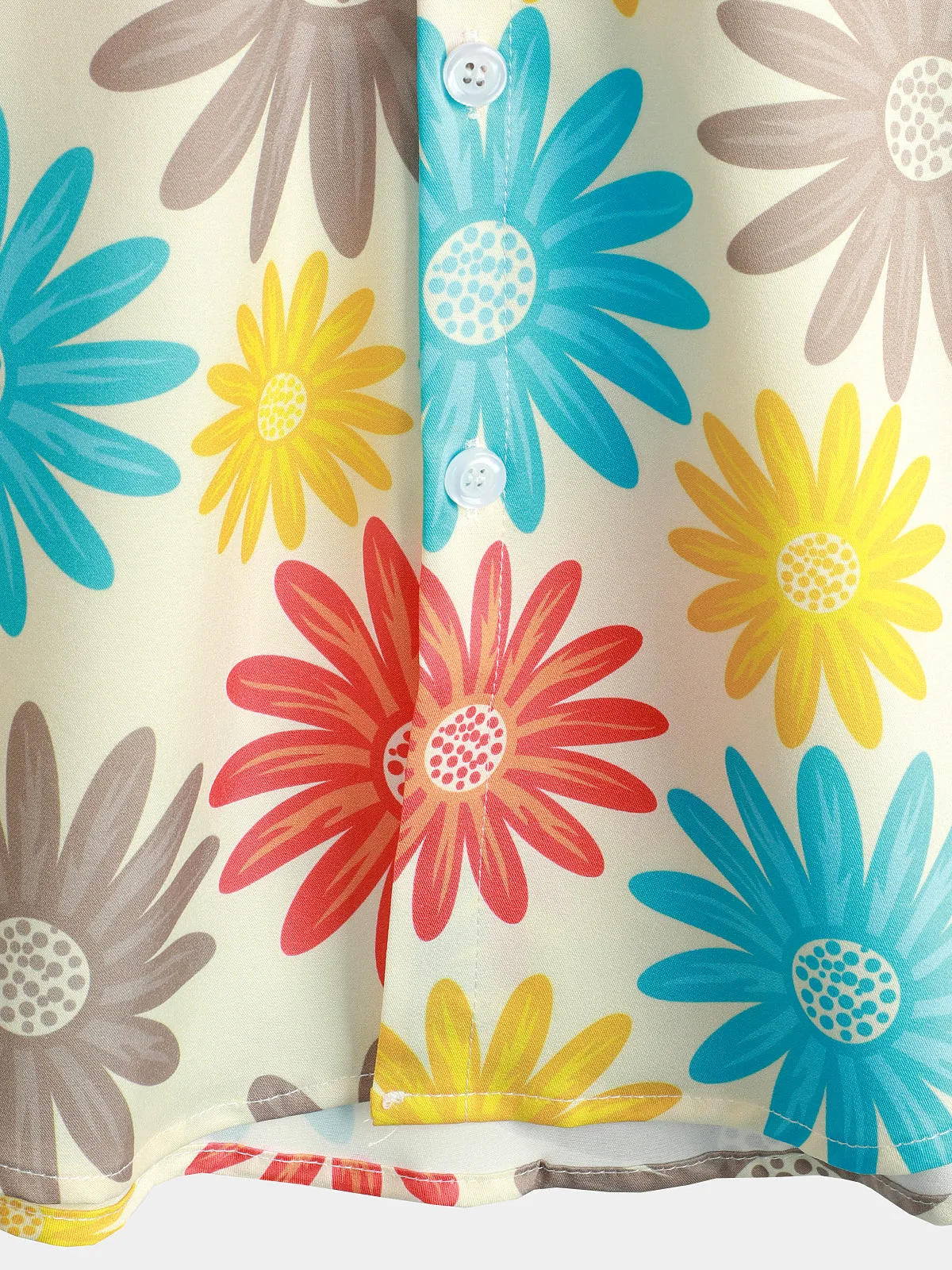 Men's Colorful Daisy Holiday Floral Button Up Casual Summer Beach Short Sleeve Shirt