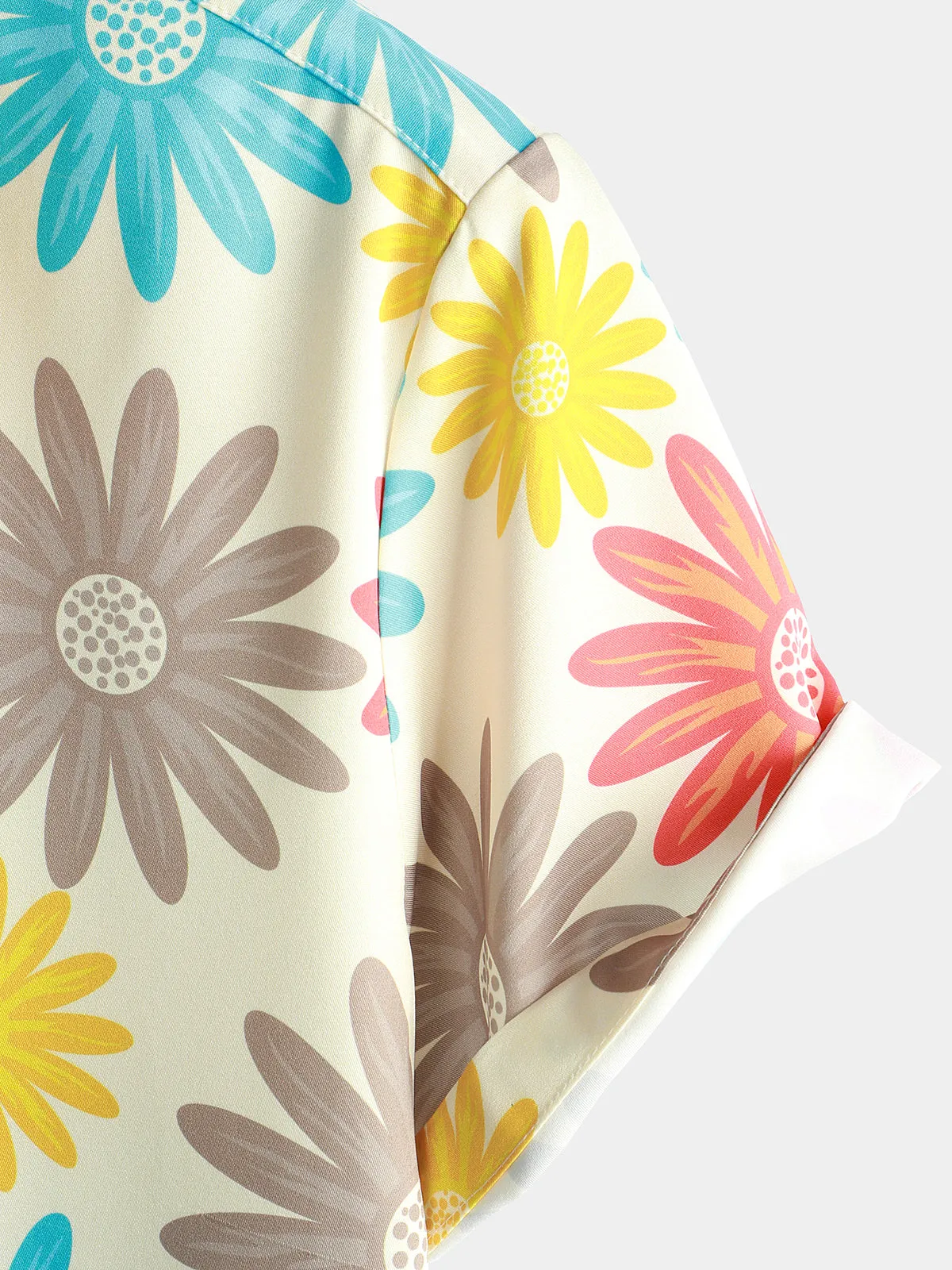 Men's Colorful Daisy Holiday Floral Button Up Casual Summer Beach Short Sleeve Shirt
