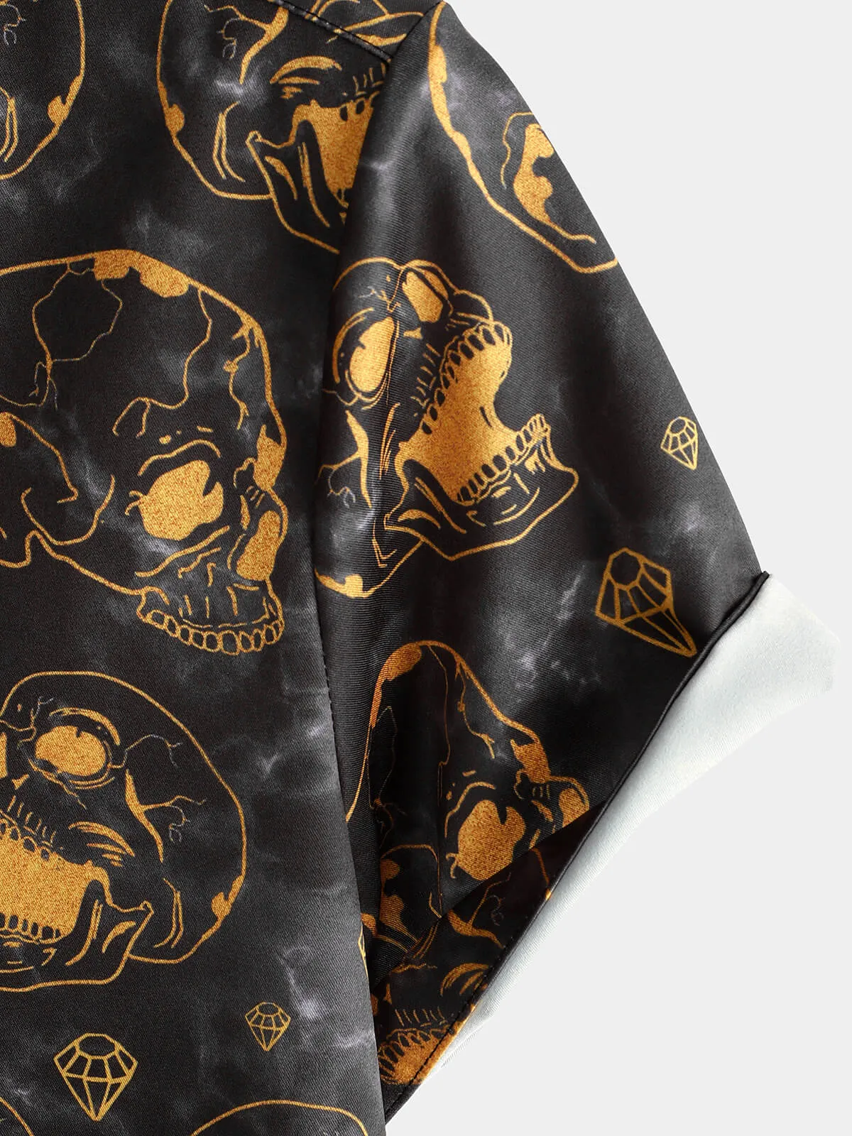 Men's Cool Orange Skull Diamond Print Rock and Roll Button Up Short Sleeve Shirt