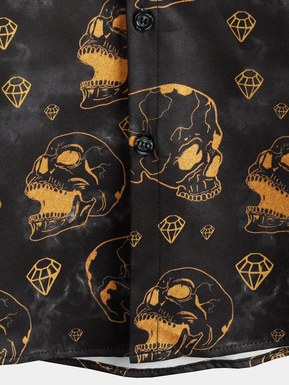 Men's Cool Orange Skull Diamond Print Rock and Roll Button Up Short Sleeve Shirt