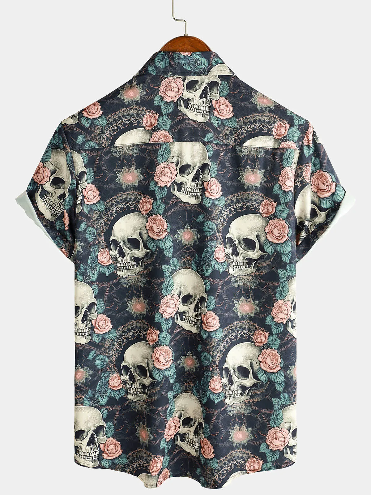 Men's Cool Skull Punk Rock Holiday Beach Short Sleeve Summer Shirt