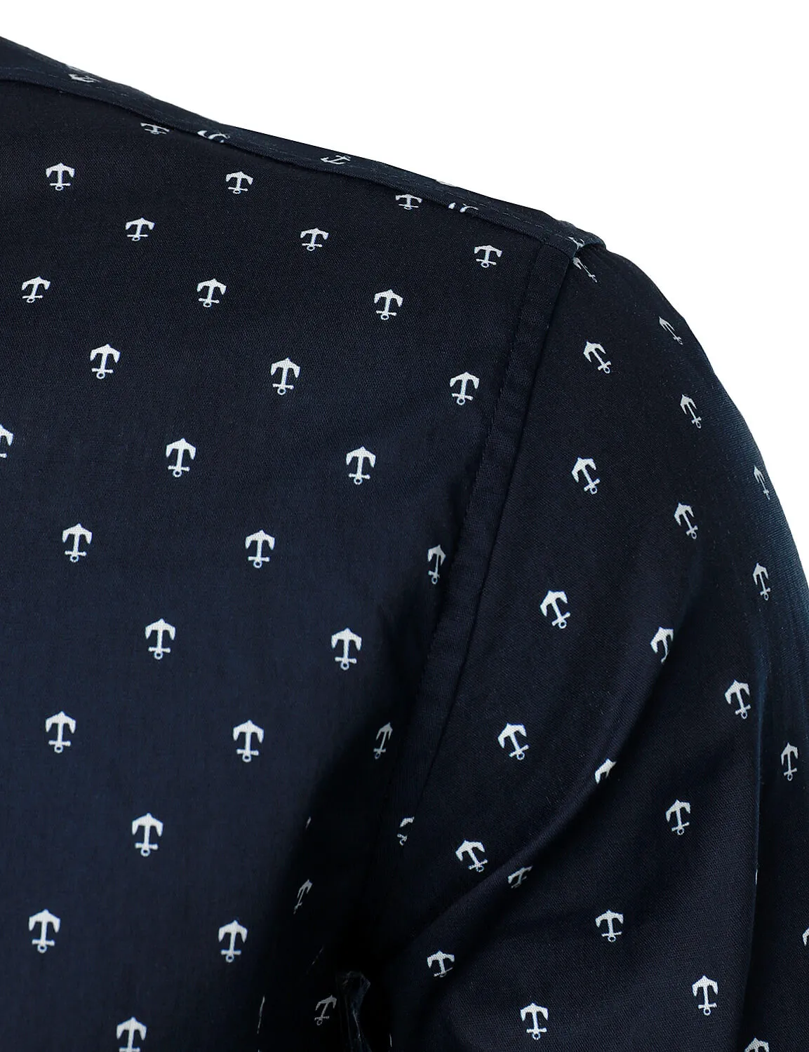 Men's Cotton Anchor Print Casual Button Up Long Sleeve Shirt