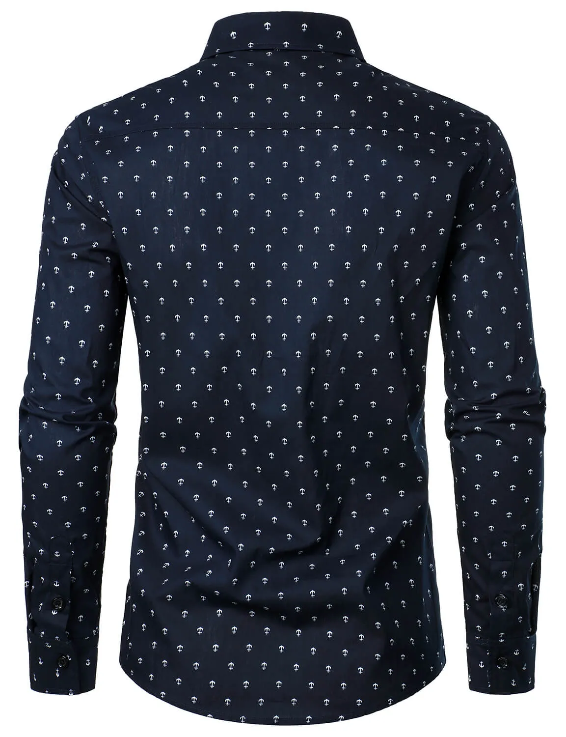 Men's Cotton Anchor Print Casual Button Up Long Sleeve Shirt