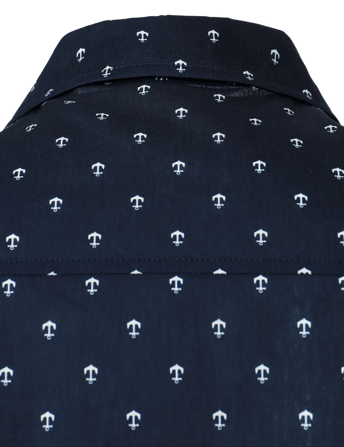 Men's Cotton Anchor Print Casual Button Up Long Sleeve Shirt