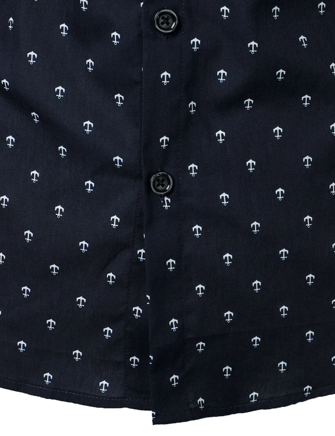 Men's Cotton Anchor Print Casual Button Up Long Sleeve Shirt