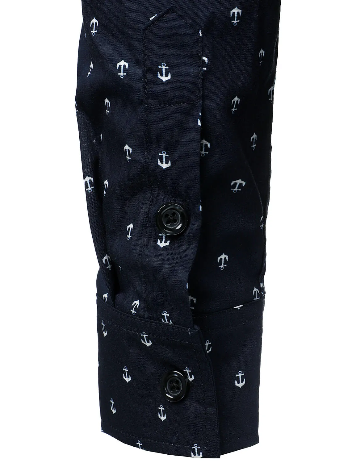 Men's Cotton Anchor Print Casual Button Up Long Sleeve Shirt