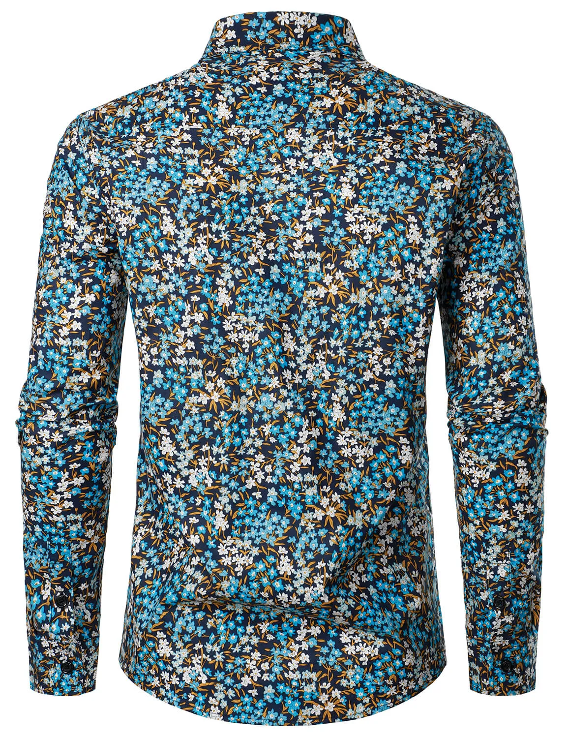 Men's Cotton Blue Floral Button Up Long Sleeve Shirt