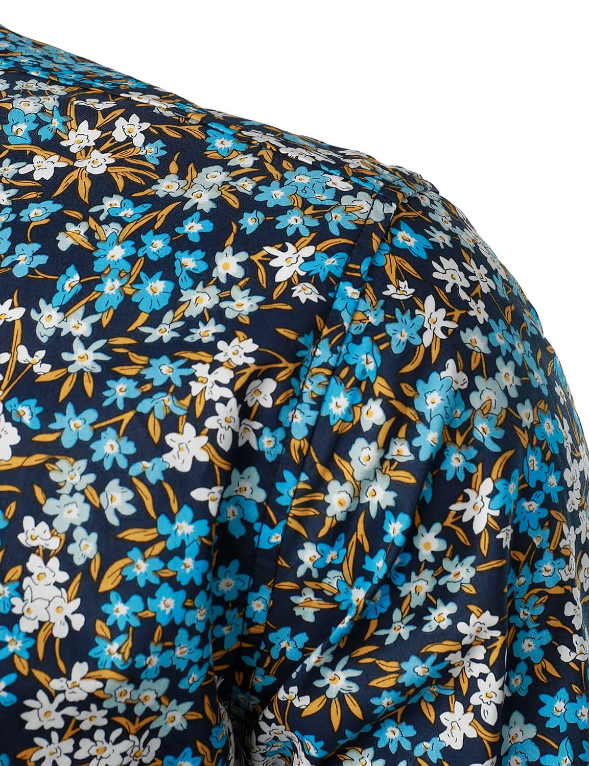 Men's Cotton Blue Floral Button Up Long Sleeve Shirt