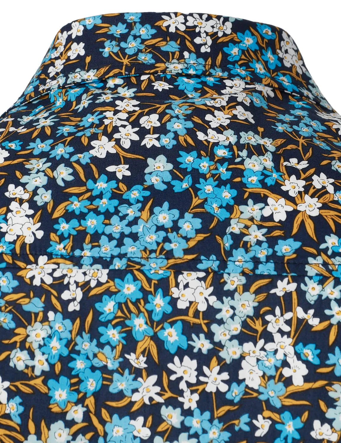 Men's Cotton Blue Floral Button Up Long Sleeve Shirt