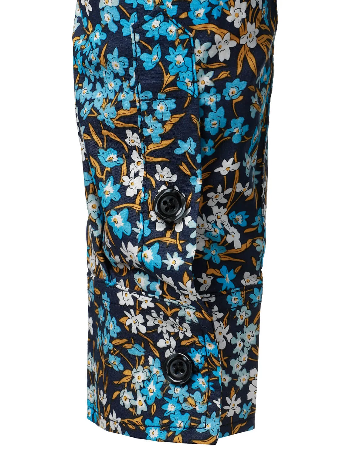 Men's Cotton Blue Floral Button Up Long Sleeve Shirt