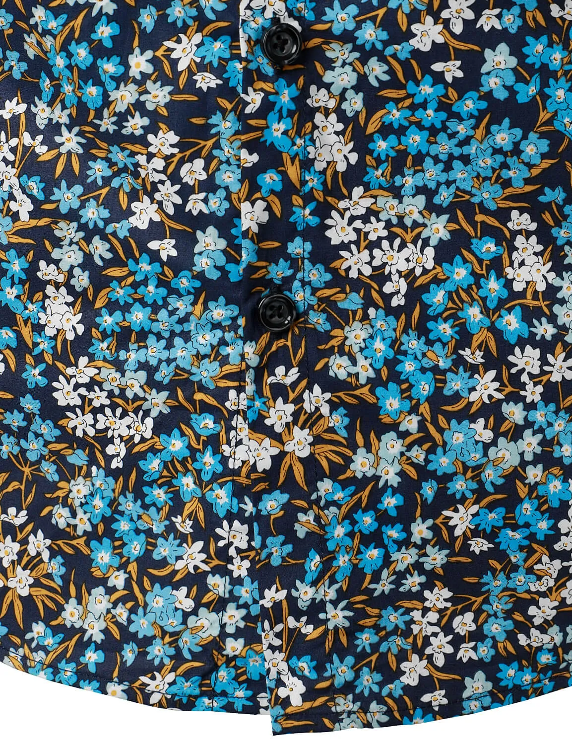 Men's Cotton Blue Floral Button Up Long Sleeve Shirt