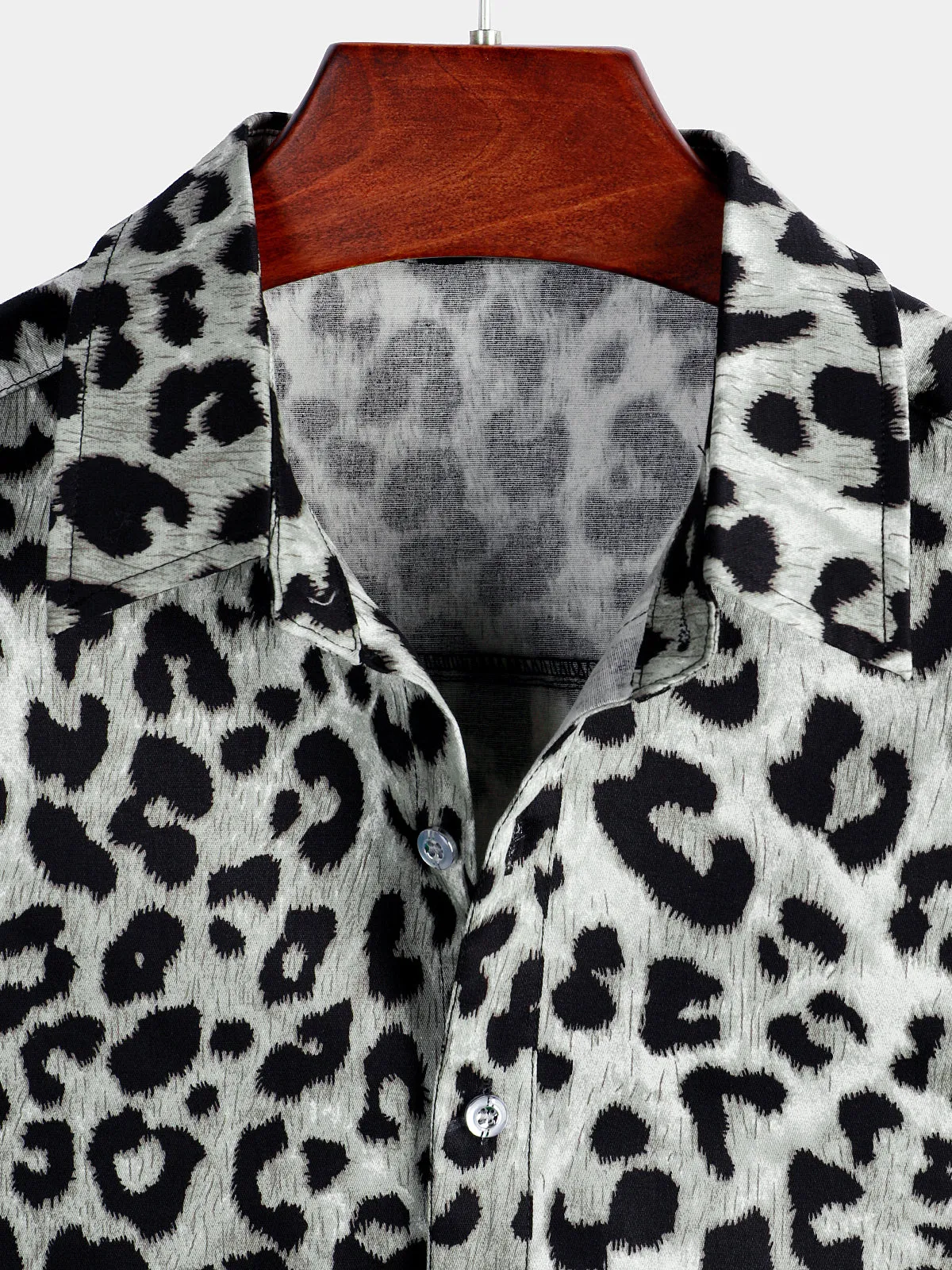 Men's Cotton Casual White Leopard Animal Print Cheetah Rock Short Sleeve Shirt